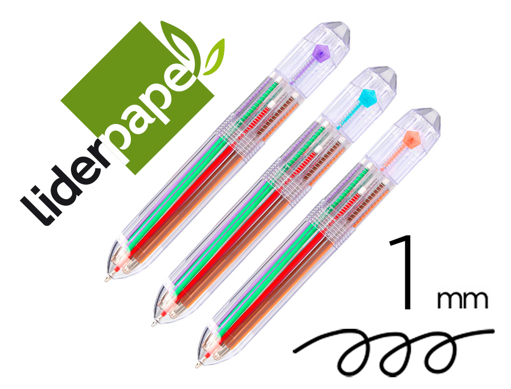 BOLIGRAFO LIDERPAPEL 10 EN 1 CUERPO TRANSPARENTE 10 COLORES 1 MM RETRACTIL