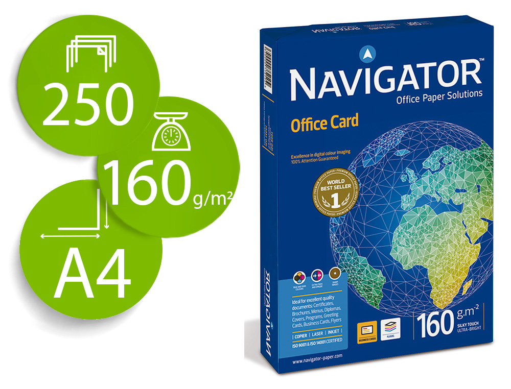 PAPEL FOTOCOPIADORA NAVIGATOR DIN A4 160 GRAMOS PAPEL MULTIUSO INK-JET Y LASER PAQUETE DE 250 HOJAS