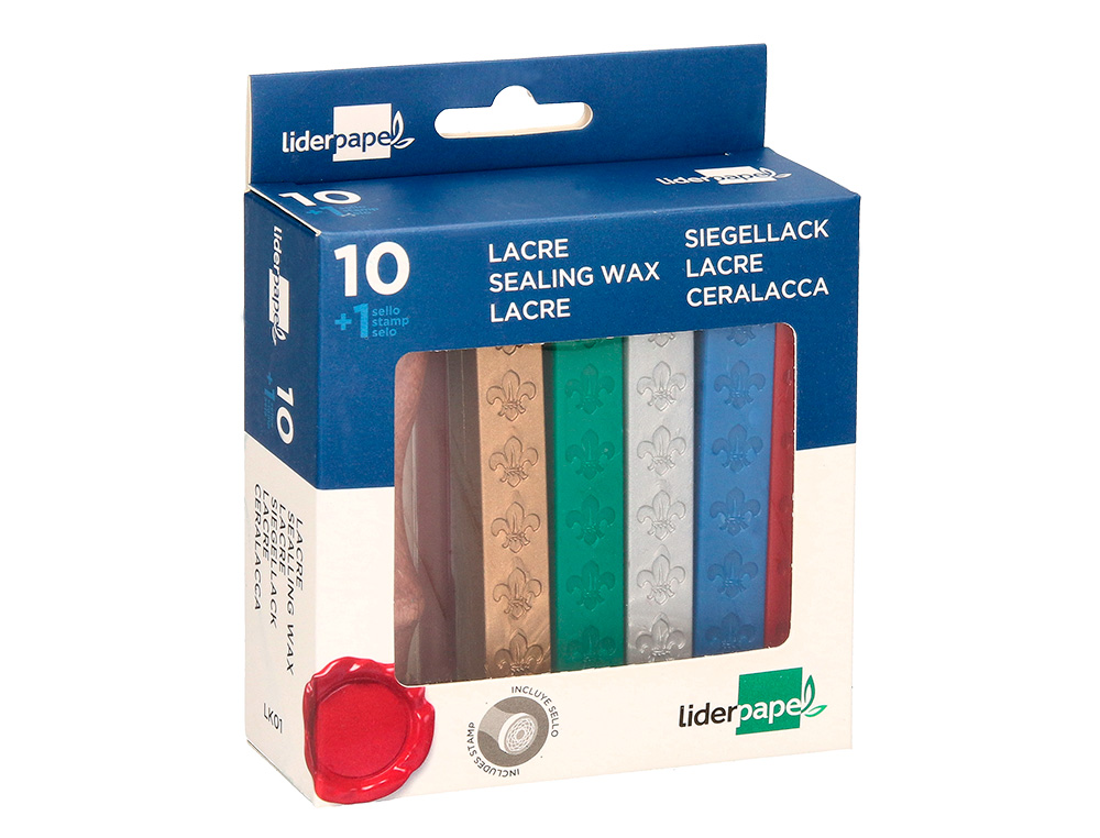 LACRE LIDERPAPEL CON SELLO DE CARTA JUEGO DE 10 BARRAS COLORES SURTIDOS