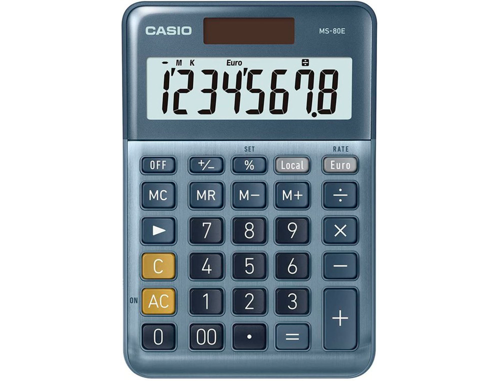 CALCULADORA CASIO MS-80E SOBREMESA 8 DIGITOS TX +/- TECLA DOBLE CERO COLOR AZUL