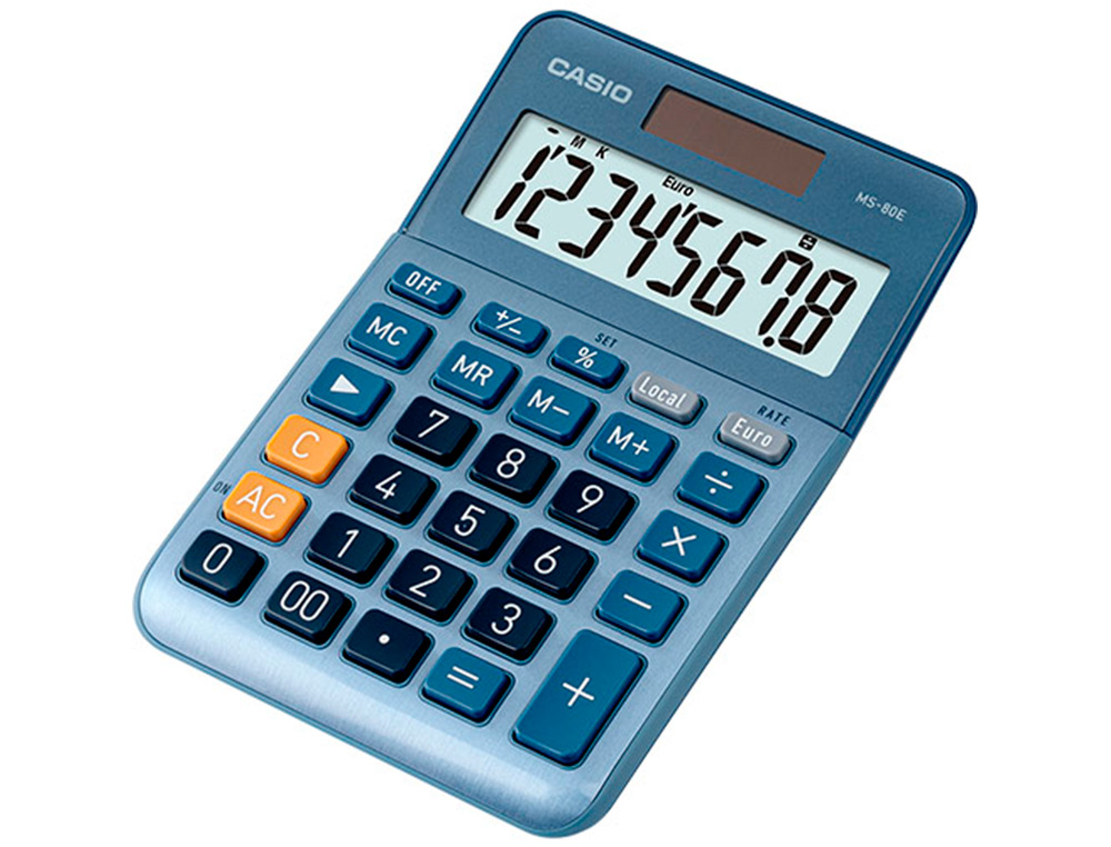 CALCULADORA CASIO MS-80E SOBREMESA 8 DIGITOS TX +/- TECLA DOBLE CERO COLOR AZUL