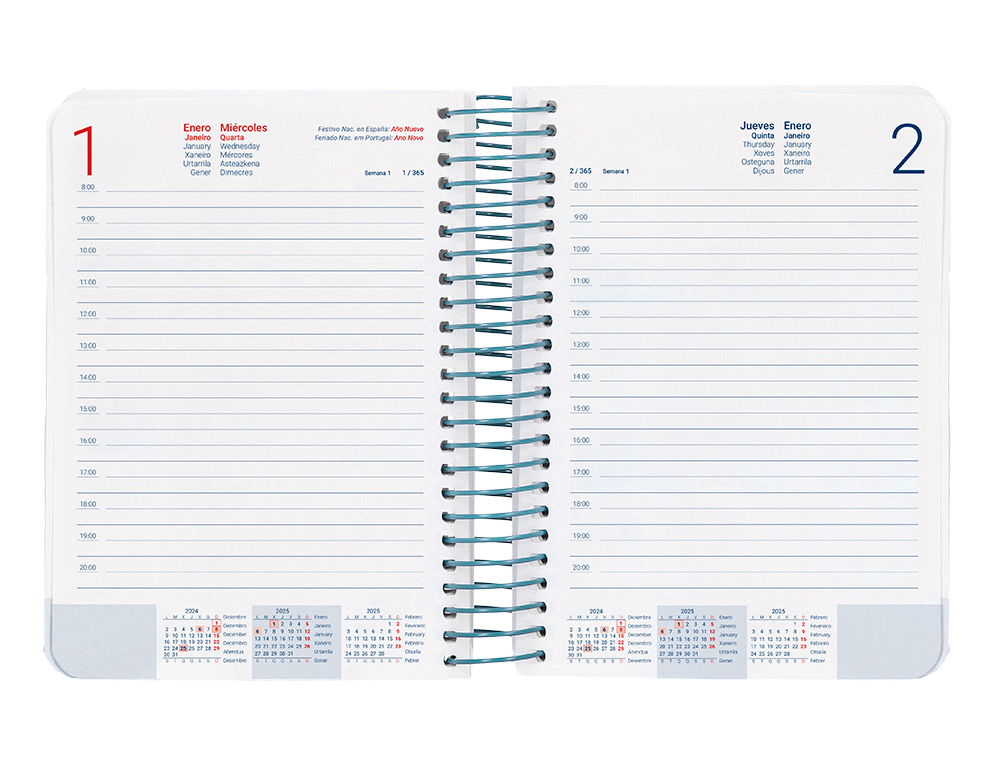 AGENDA ESPIRAL LIDERPAPEL SANTORINI A6 2025 DIA PAGINA STREET VIEW PAPEL 60 GR