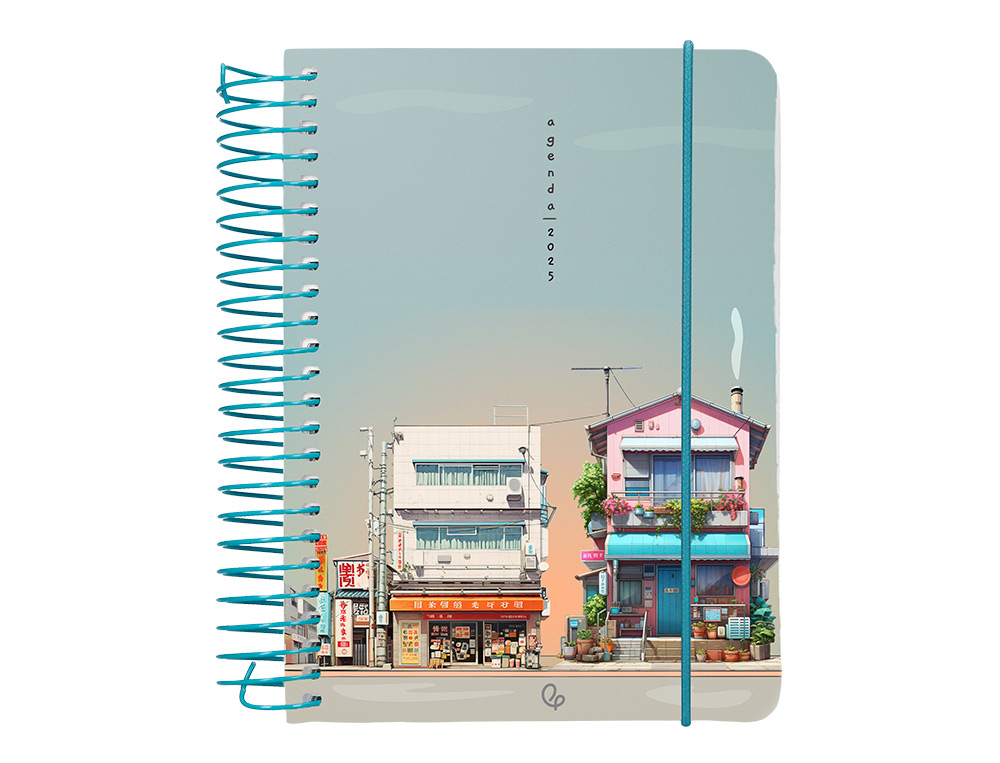 AGENDA ESPIRAL LIDERPAPEL SANTORINI A6 2025 DIA PAGINA STREET VIEW PAPEL 60 GR