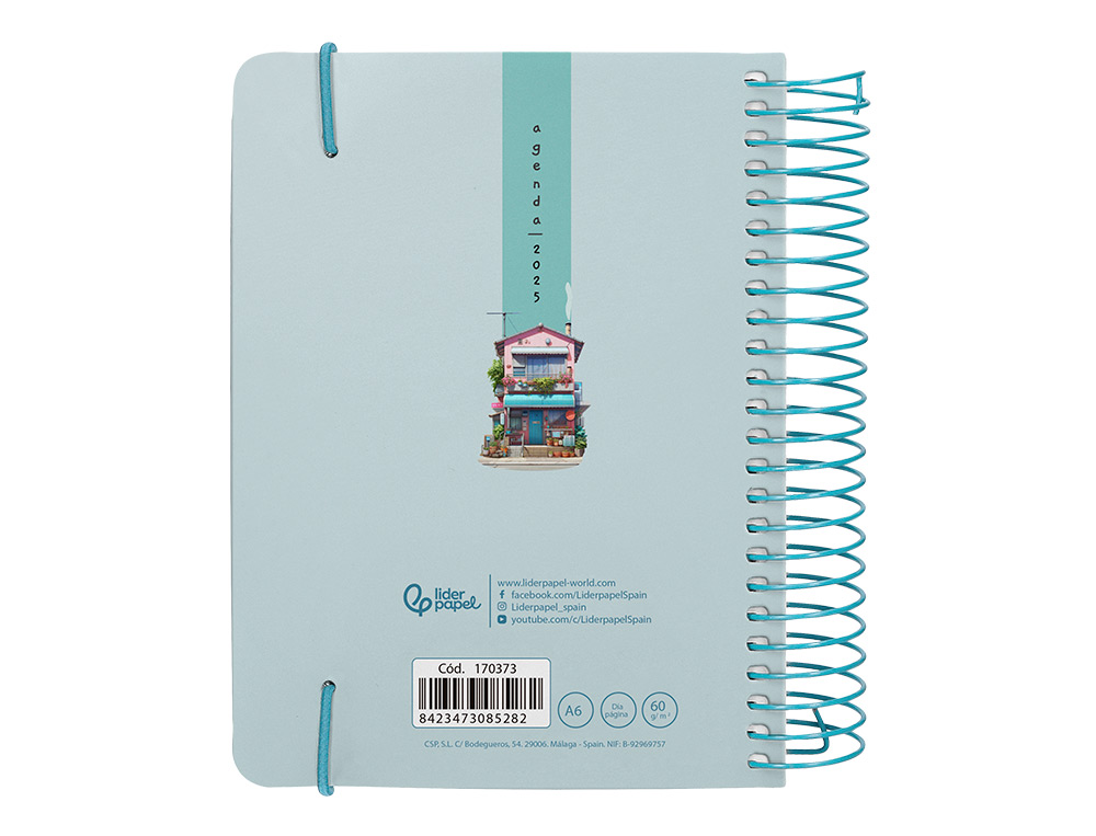 AGENDA ESPIRAL LIDERPAPEL SANTORINI A6 2025 DIA PAGINA STREET VIEW PAPEL 60 GR