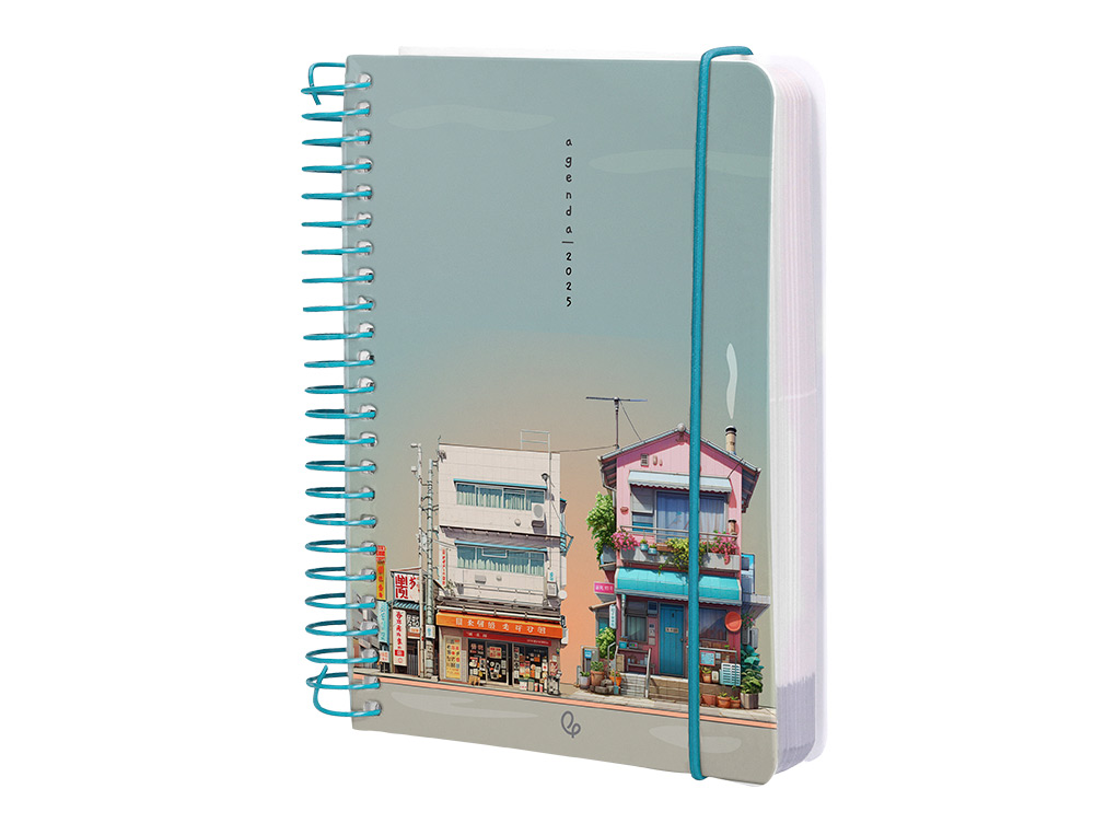 AGENDA ESPIRAL LIDERPAPEL SANTORINI A6 2025 DIA PAGINA STREET VIEW PAPEL 60 GR