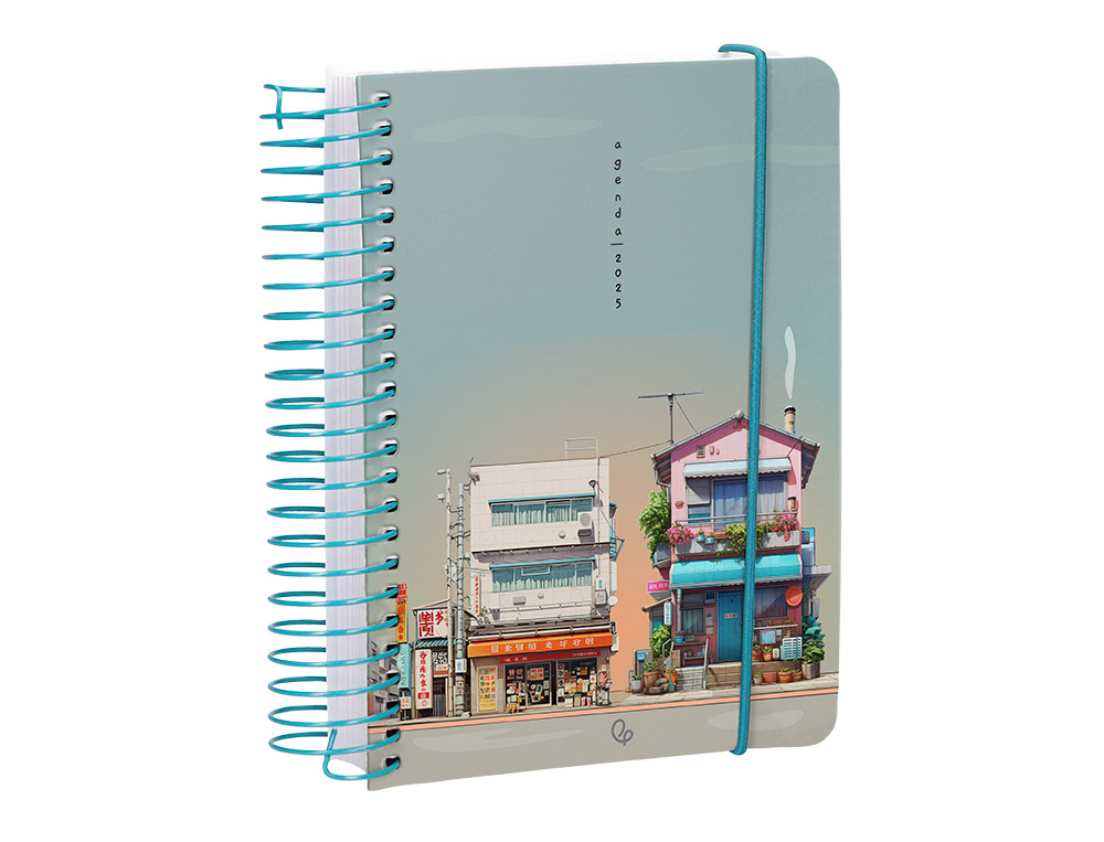 AGENDA ESPIRAL LIDERPAPEL SANTORINI A6 2025 DIA PAGINA STREET VIEW PAPEL 60 GR