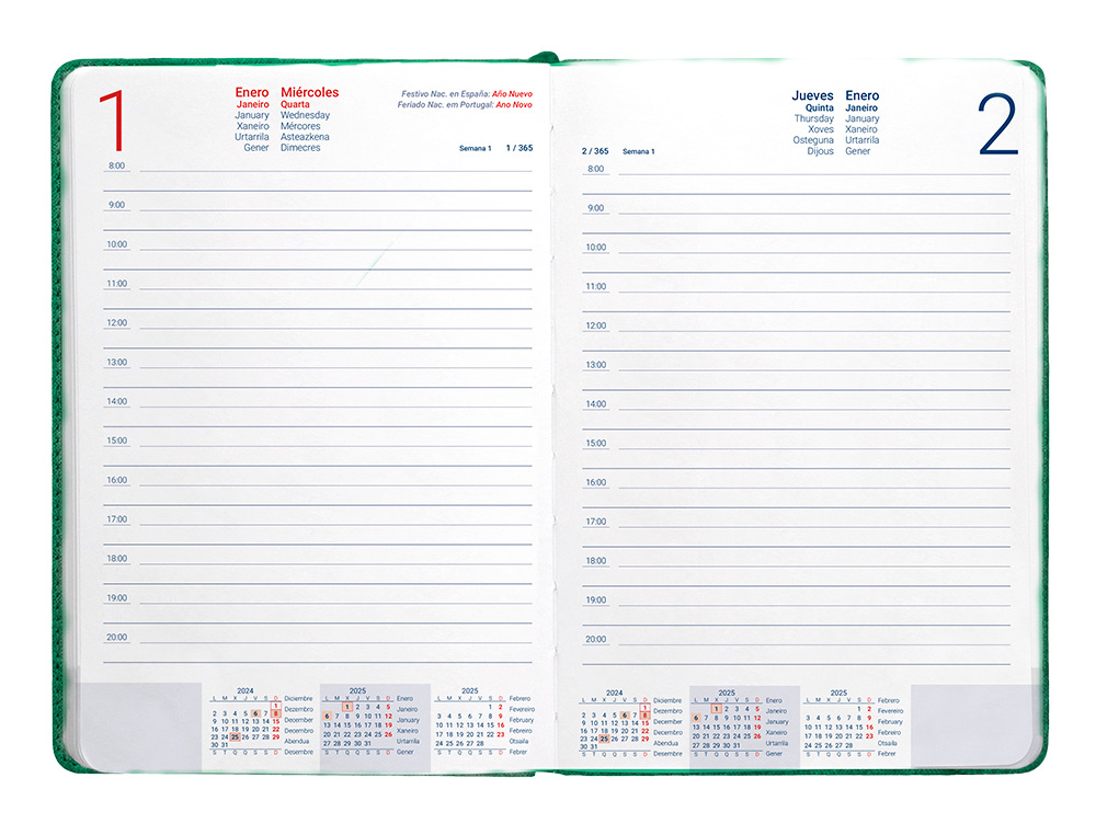 AGENDA ENCUADERNADA LIDERPAPEL SARIA A5 2025 DIA PAGINA COLOR VERDE PAPEL 70 GR