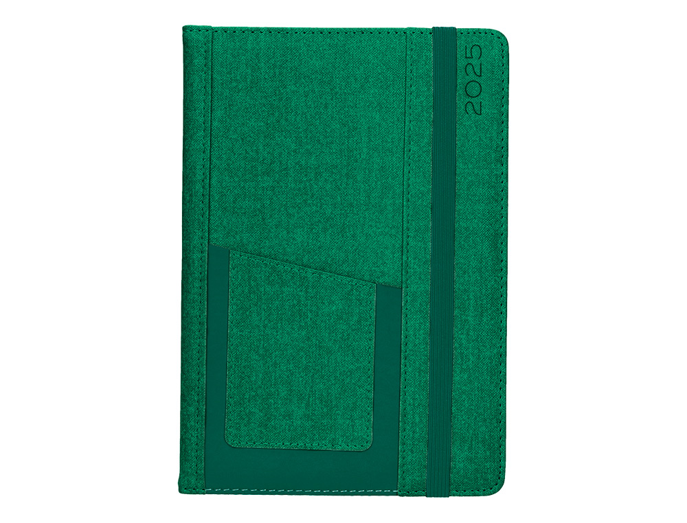 AGENDA ENCUADERNADA LIDERPAPEL SARIA A5 2025 DIA PAGINA COLOR VERDE PAPEL 70 GR