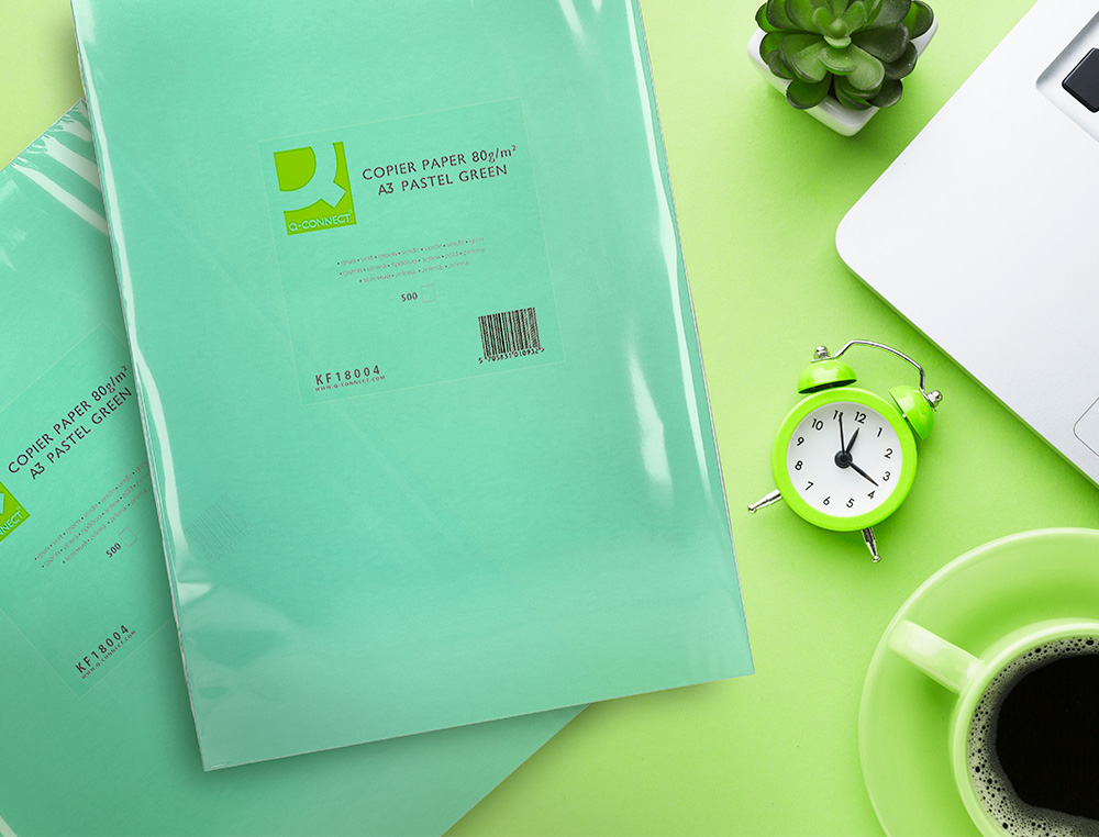 PAPEL COLOR Q-CONNECT DIN A3 80GR VERDE PAQUETE DE 500 HOJAS