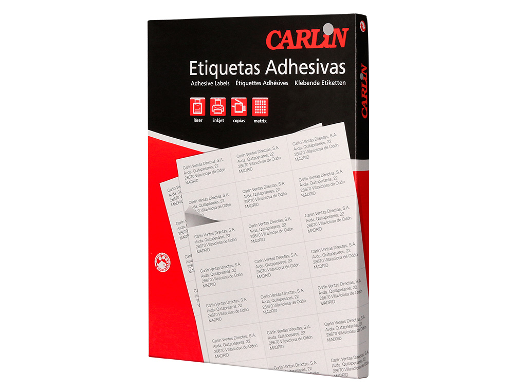 ETIQUETA ADHESIVA CARLIN 105X148 MM FOTOCOPIADORA LASER INK-JET CAJA DE 100 HOJAS DIN A4