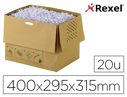 BOLSA DE RESIDUOS REXEL RECICLABLE PARA DESTRUCTORA AUTO+300X CAPACIDAD 40 L PACK DE 20 UNIDADES 400X295X315 MM