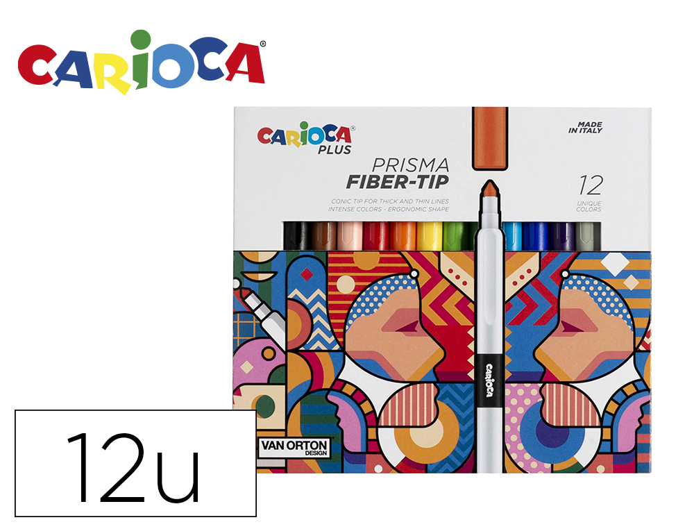 ROTULADOR CARIOCA PLUS PRISMA FIBER-TIP DE PUNTA DE FIBRA CAJA DE 12 UNIDADES COLORES SURTIDOS