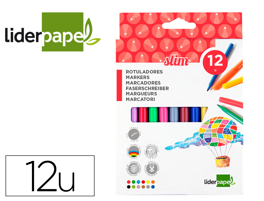 ROTULADOR LIDERPAPEL SLIM CAJA DE 12 UNIDADES COLORES SURTIDOS