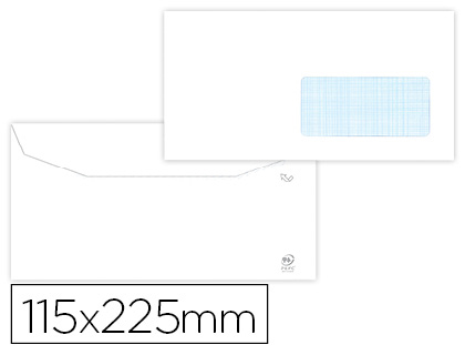 SOBRE LIDERPAPEL BLANCO 115X225 MM VENTANA DERECHA TRAPEZODIAL ENGOMADA PAPEL OFFSET 80GR CAJA DE 500 UNIDADES