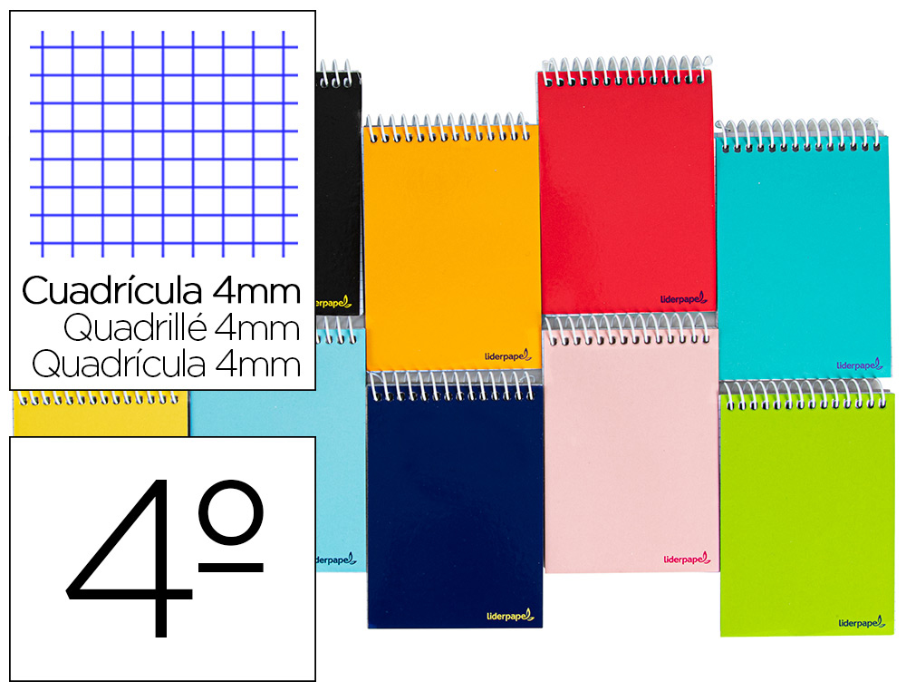 CUADERNO ESPIRAL LIDERPAPEL CUARTO APAISADO SMART TAPA BLANDA 80H 60GR CUADRO 4MM CONMARGEN COLORES SURTIDOS