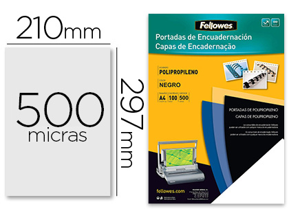 TAPA DE ENCUADERNACION FELLOWES DIN A4 POLIPROPILENO NEGRO 500 MICRAS PACK DE 100 UNIDADES